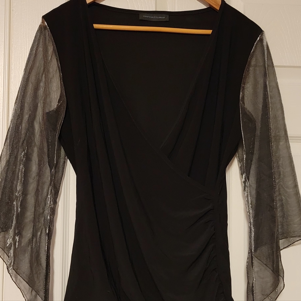 American City Black Shirt Sheer Sleeves Size Medium Fairy Whimisgoth